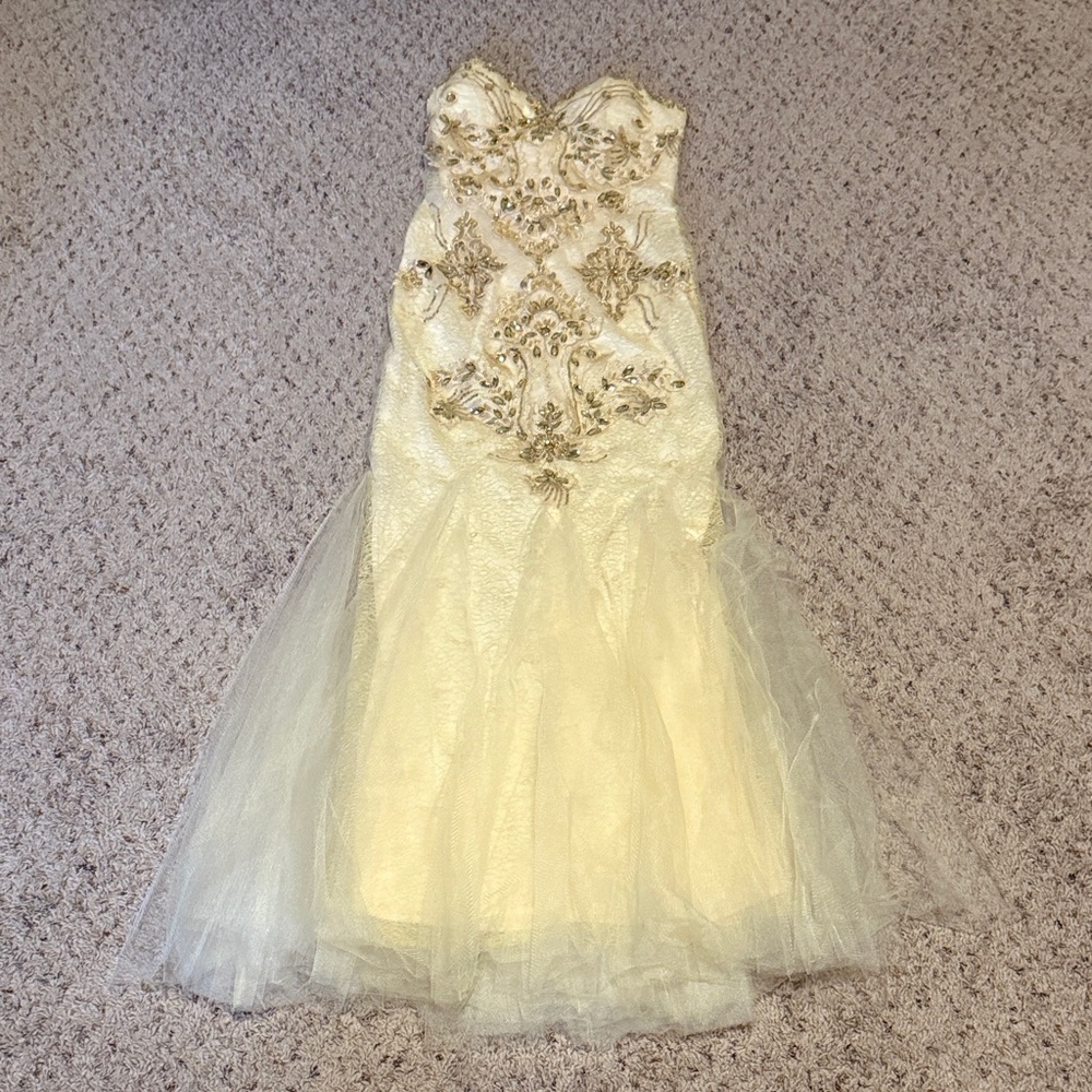 Aspeed Strapless Ivory Pink and Gold Dress